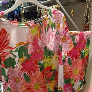 Picadilly Fashion Vibrant Floral Blouse - Pink, Green, Yellow
